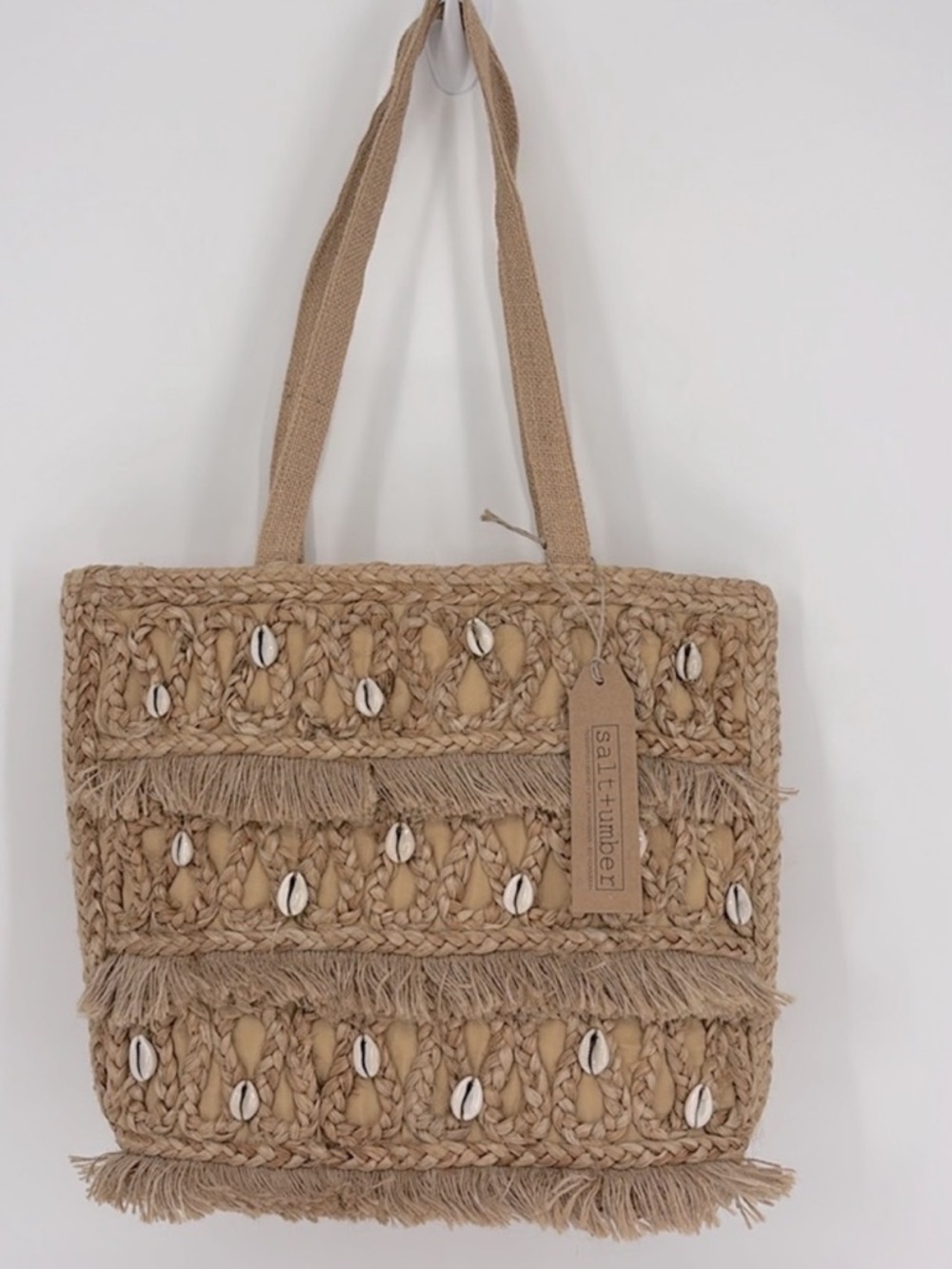 NWT- Salt + Umber Jute Seashell  Woven Tote - Picture 7 of 16